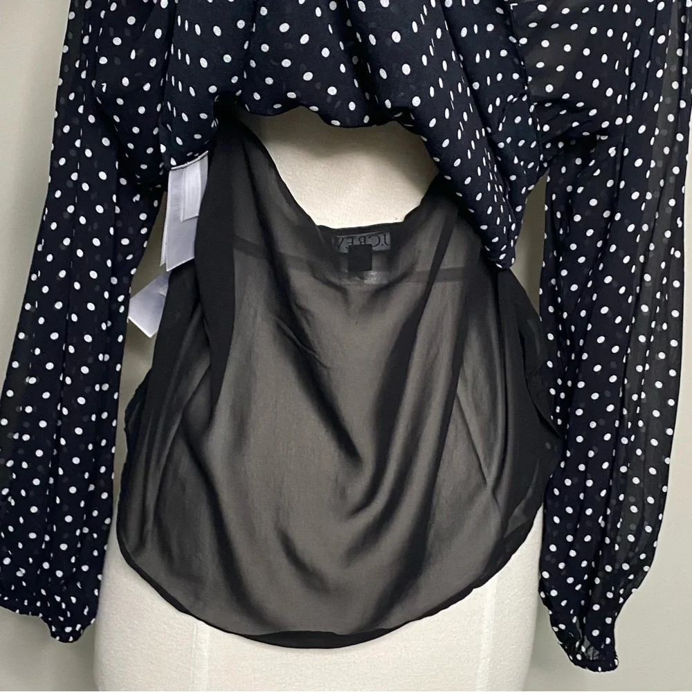 J.Crew Puff Sleeve Polka Dot Top in Lightweight Chiffon, Size Large